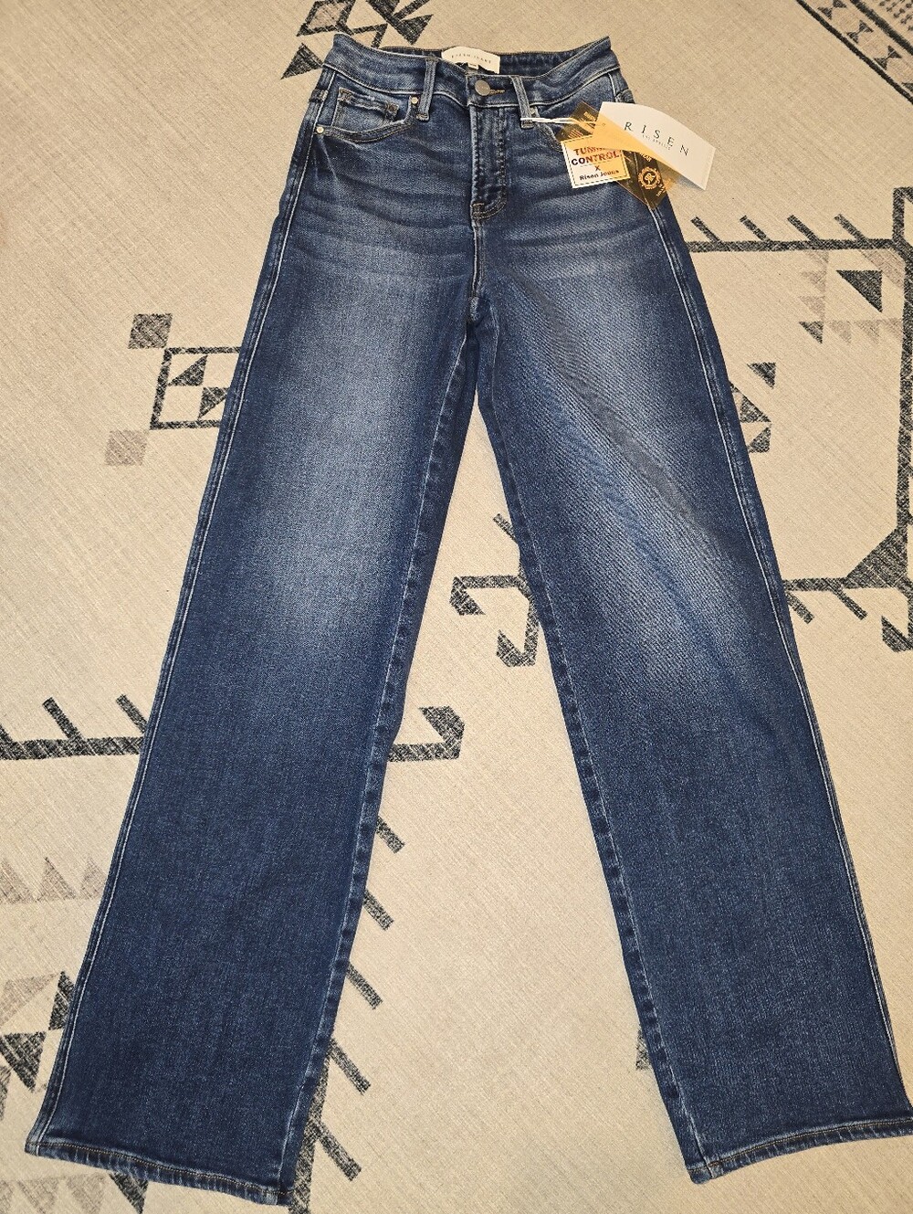 Risen Tummy Control High Rise Baggy Wide Leg Jeans Dark Wash Size 0/24 NWT